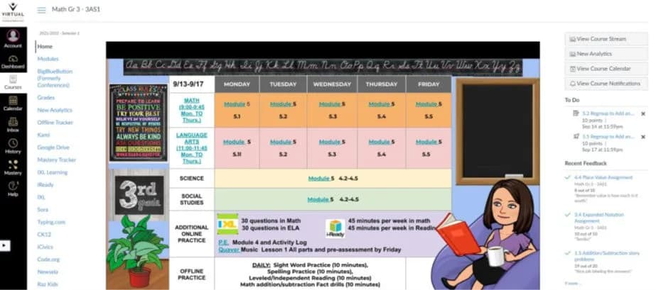 example of the online homeroom dashboard
