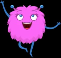 illustration of a happy pink fluffy creature dancing
